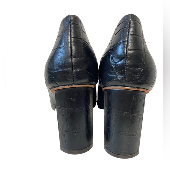 AD & Daughters Esmea Croc Printed Fall Preppy Chic Leather Pumps Black 7.5 - Picture 13 of 13